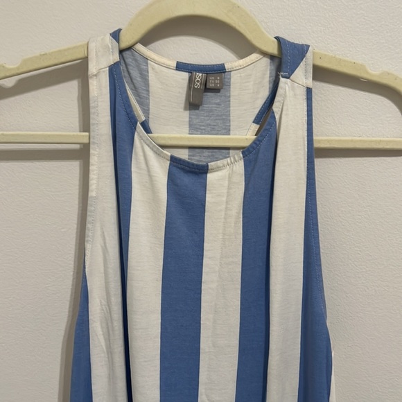 ASOS WOMEN'S BLUE & WHITE STRIPE RACERBACK DROP WAIST MERMAID DRESS - Picture 3 of 7